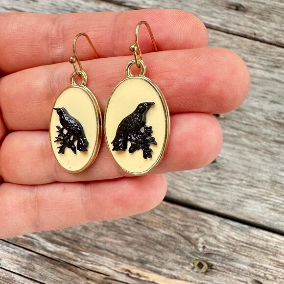 Vintage Jewelry Black Crows Earrings Crow Earrings Halloween Earrings - Picture 3 of 3
